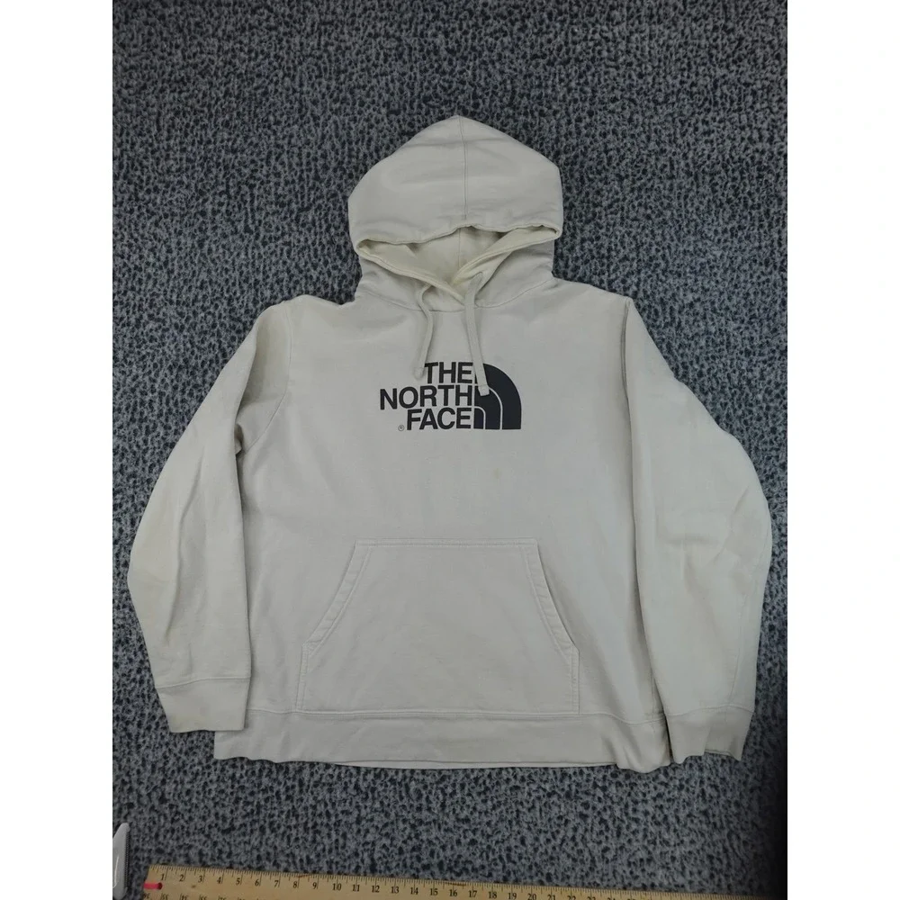 The North Face Hoodie Mens XL Cream Half Dome Logo Pullover Fleece
